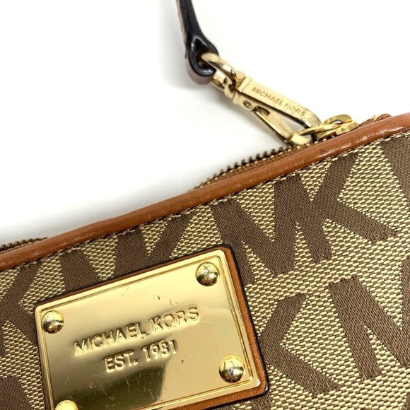 Michael Michael Kors Jet Set Wristlet Wallet Brown Canvas Leather Trim 6"x4" - Picture 4 of 15